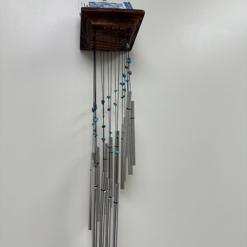 WOODSTOCK MYSTIC SPIRAL TURQUOISE Stone WIND CHIMES Wood Metal Feng Shui NIB NEW